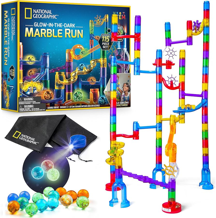 NATIONAL GEOGRAPHIC Glowing Marble Run – 115 Piece Construction Set with 25 Glow in The Dark Gl... | Amazon (US)