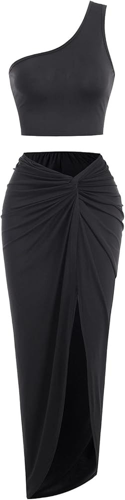 ZAFUL Women’s 2 Pieces Skirt with Crop Tank, High-Slit Twist Skirt Set Bodycon Dress for Party Club  | Amazon (US)