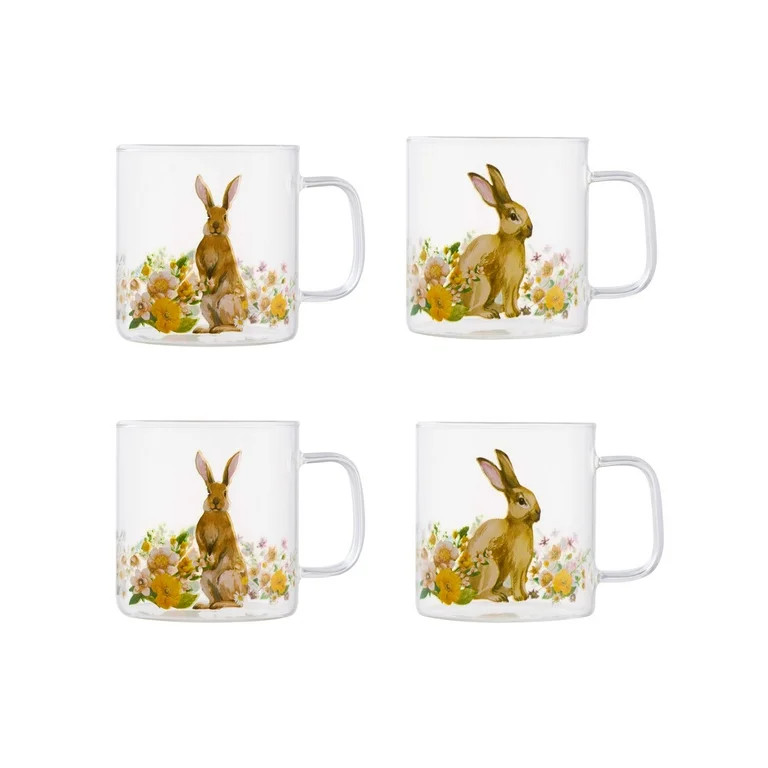Way To Celebrate Bunny Daisy Glass Mug10oz, 4Pack - Walmart.com | Walmart (US)