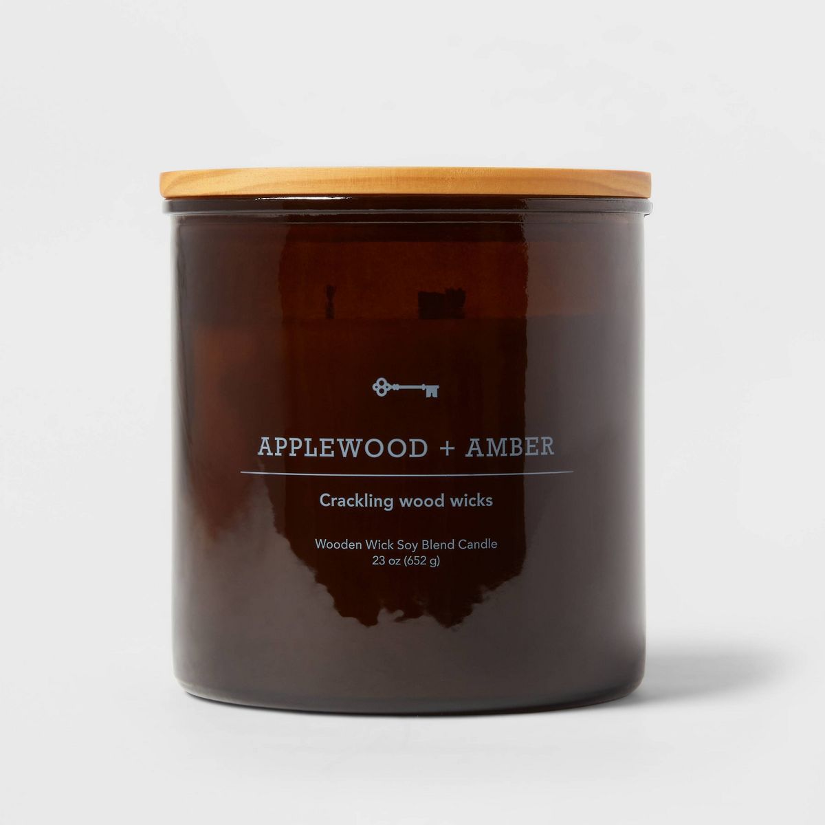 3-Wick Amber Glass Applewood + Amber Woodwick Lidded Jar Candle 21oz - Threshold™ | Target
