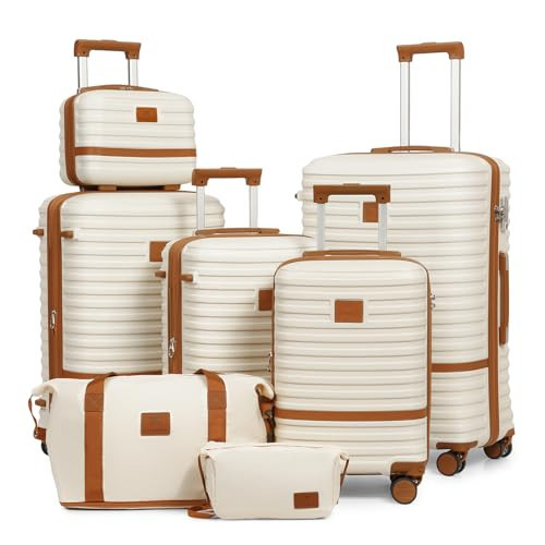 Joyway Luggage Set 7 Piece Suitcase Sets with Spinner Wheel,Hardside Expandable Travel Laggage with TSA Lock (18/20/24/28 White | Amazon (US)
