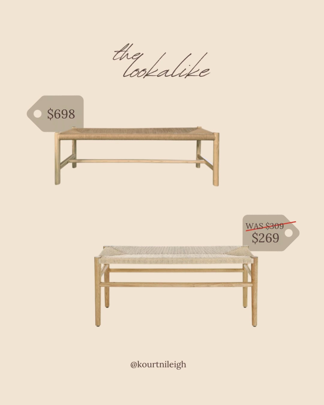 The Lookalike! Found an almost identical woven wood bench for a fraction of the cost of the splurge! The Wayfair bench is also on sale for 13% off! 

#LTKhome #LTKFind #LTKsalealert