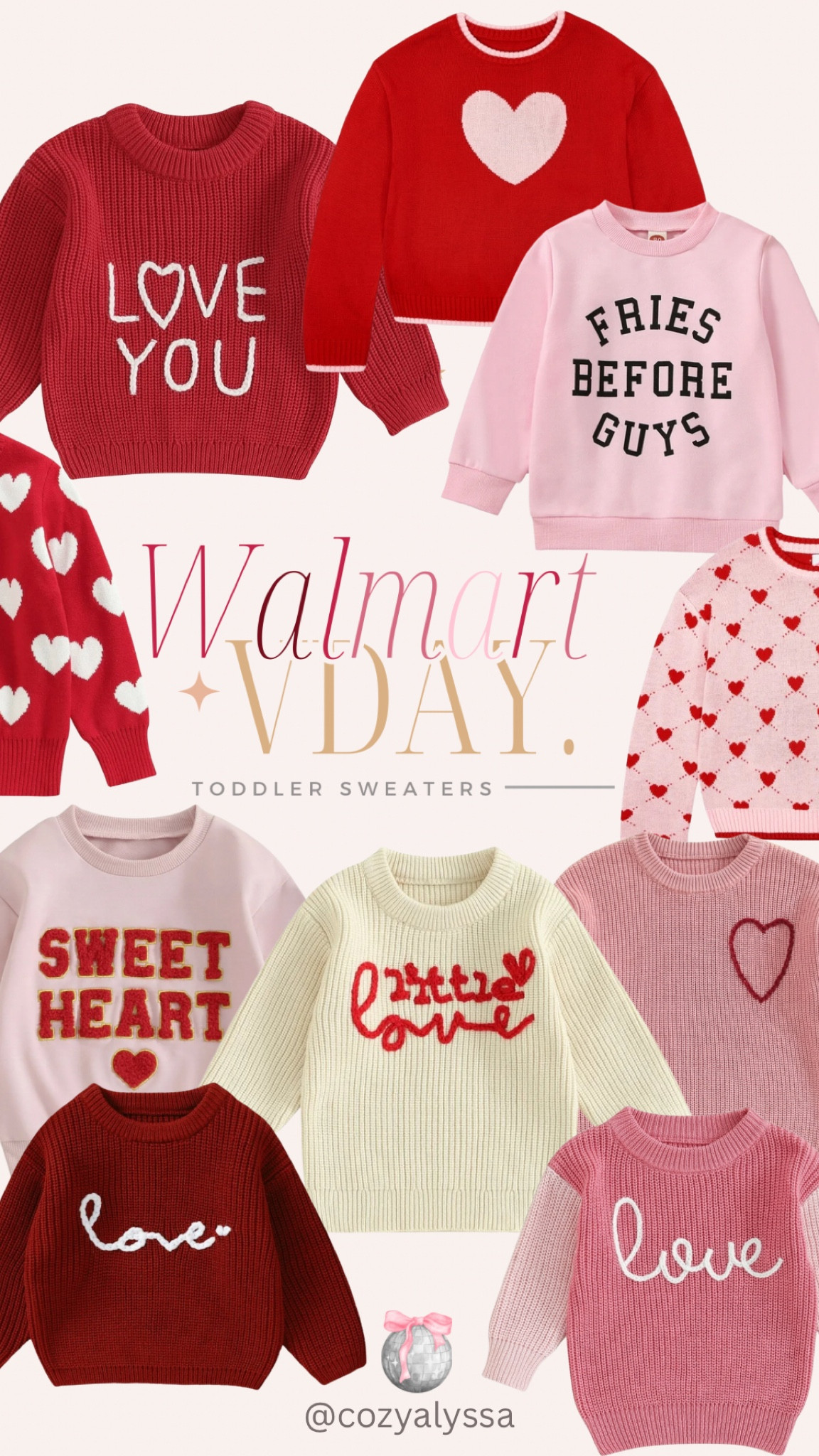 Walmart toddler, Valentine’s Day sweaters 

#LTKFamily #LTKKids #LTKBaby