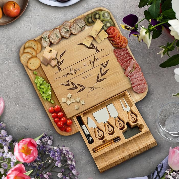 Bambüsi Personalized Charcuterie Board - Custom Engraved Bamboo Cheese Board Set for Couples, Ho... | Amazon (US)