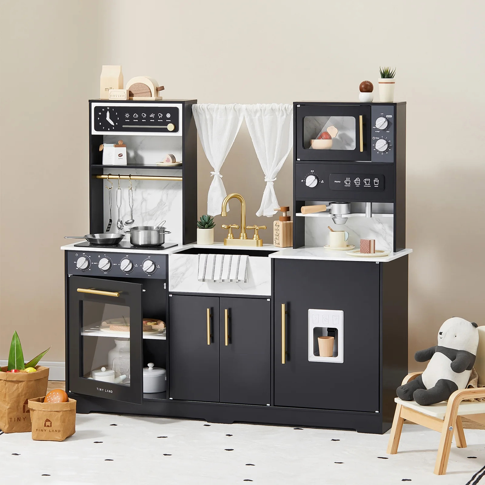 Tiny Land Wooden Play Kitchen for Kids, Modern Toy Kitchen Set for Girls and Boys, Trendy Home St... | Walmart (US)