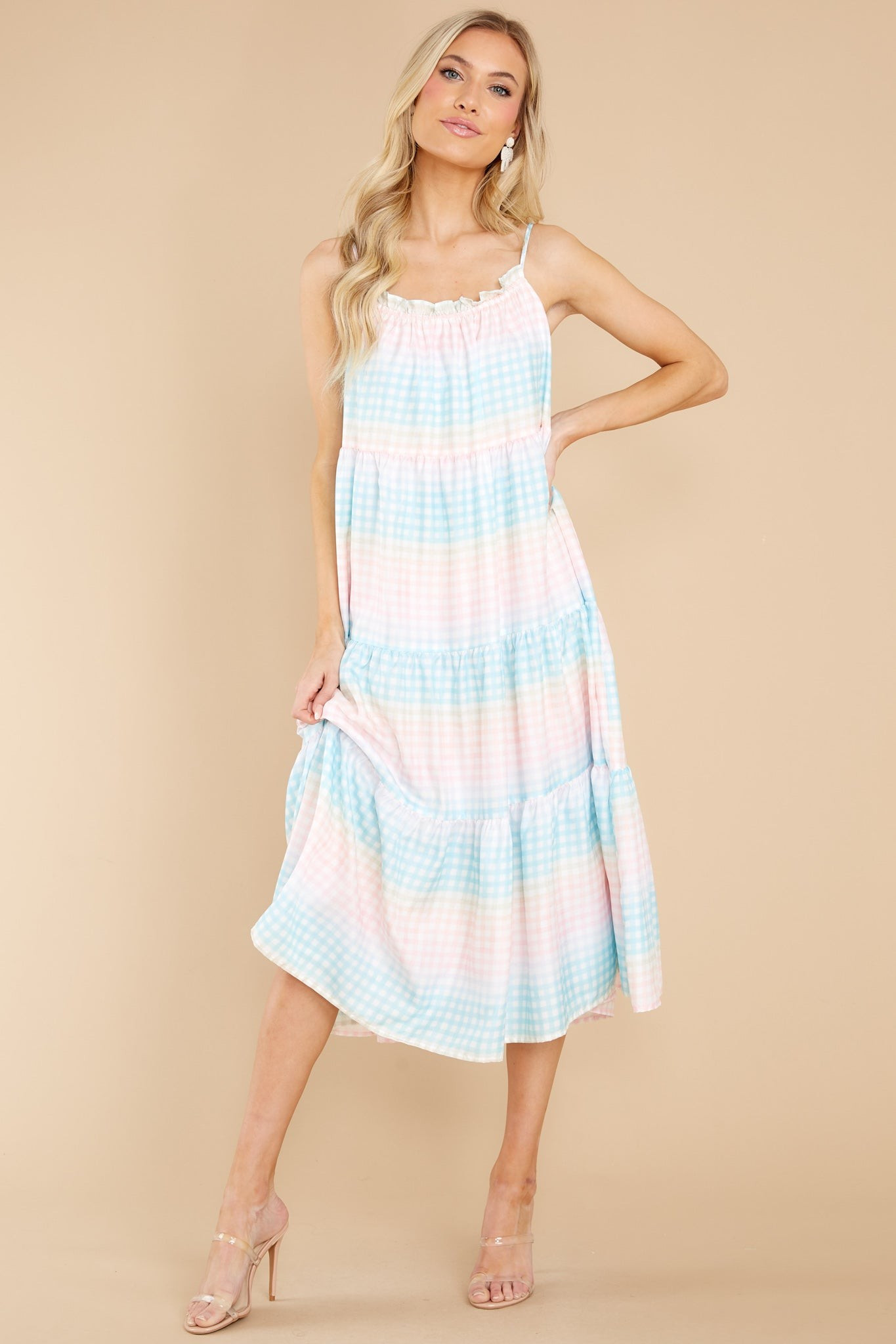 Pursuit Of Happiness Blue Multi Gingham Midi Dress | Red Dress 