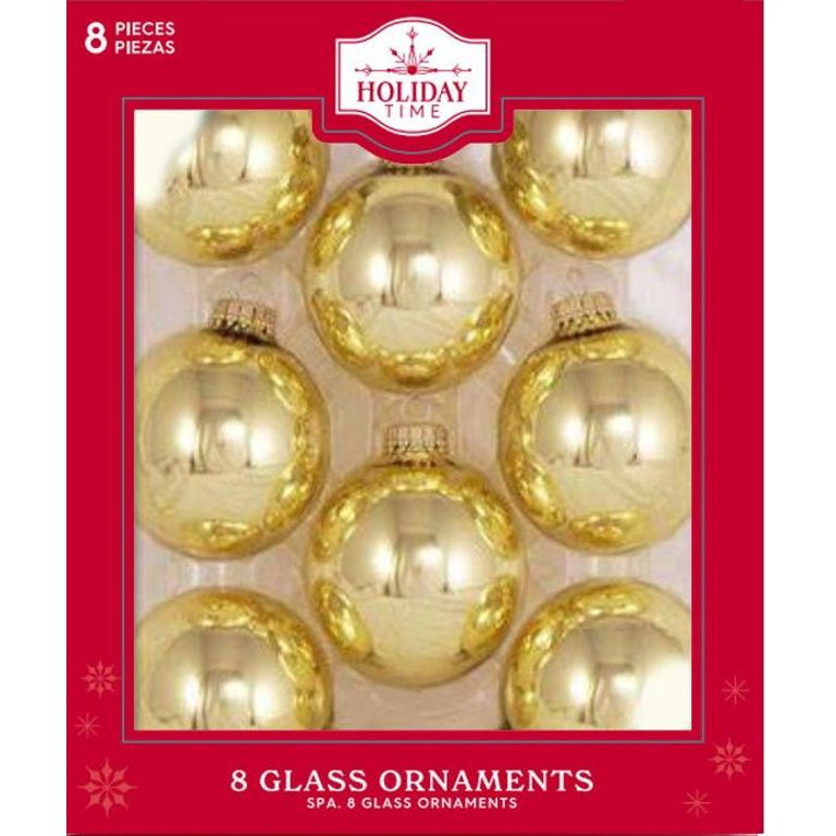 Shiny Gold Glass Christmas Ornaments, 3 in, 8 Count, by Holiday Time | Walmart (US)