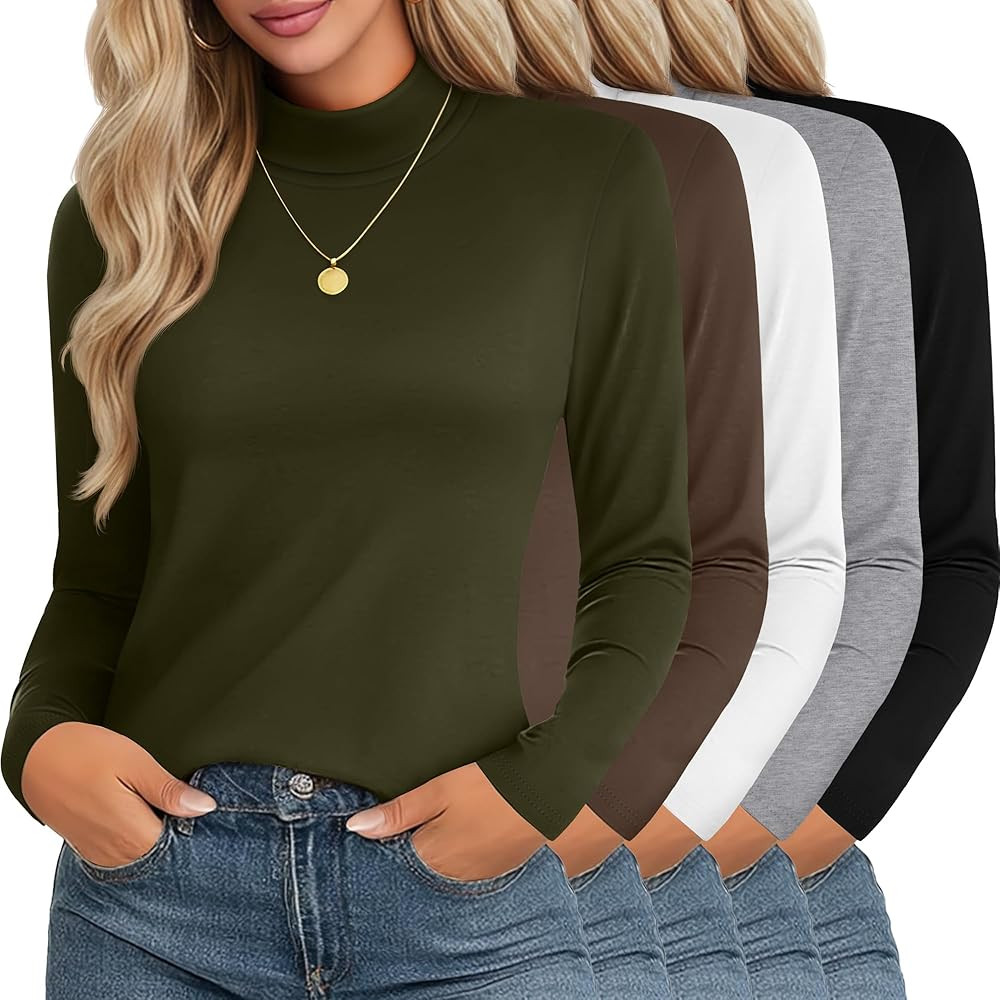 Neer 5 Pack Women's Turtleneck Long Sleeve Tops Basic Thermal Cotton Underwear Base Layer Fall Wi... | Amazon (US)