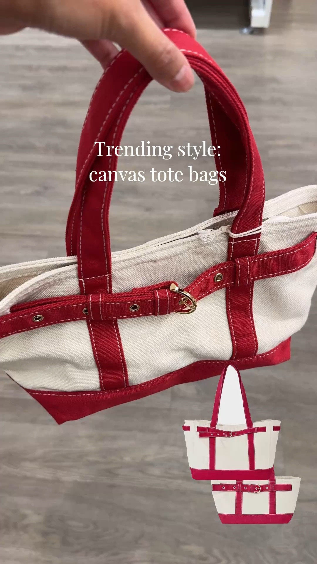 Handbags. Bags. Tote bags. 
These type of canvas tote bags with colored accents are a trending bag style for spring and summer. 
These are good look for less options. 
The smaller hand carry or arm carry is so cute!  $20
The larger tote is very roomy. Cute travel bag, beach bag, pool bag, mom bag, day trip bag  $30. 
Also available in blue and green. 

#LTKOver40 #LTKTravel