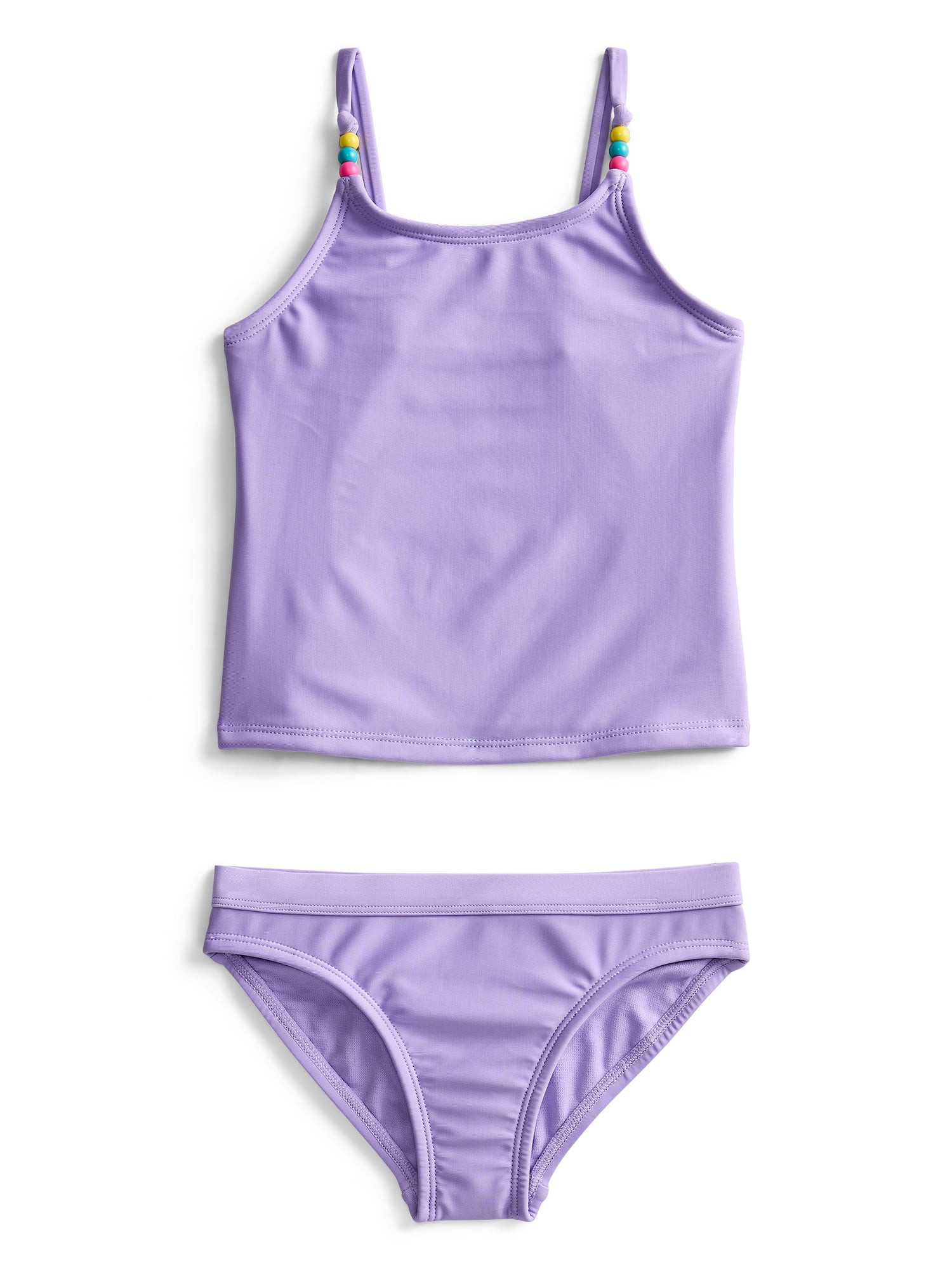Wonder Nation Girls' Beaded Strap Tankini Swimsuit with UPF 50+, 2-Piece, Sizes 4-18 & Plus | Walmart (US)