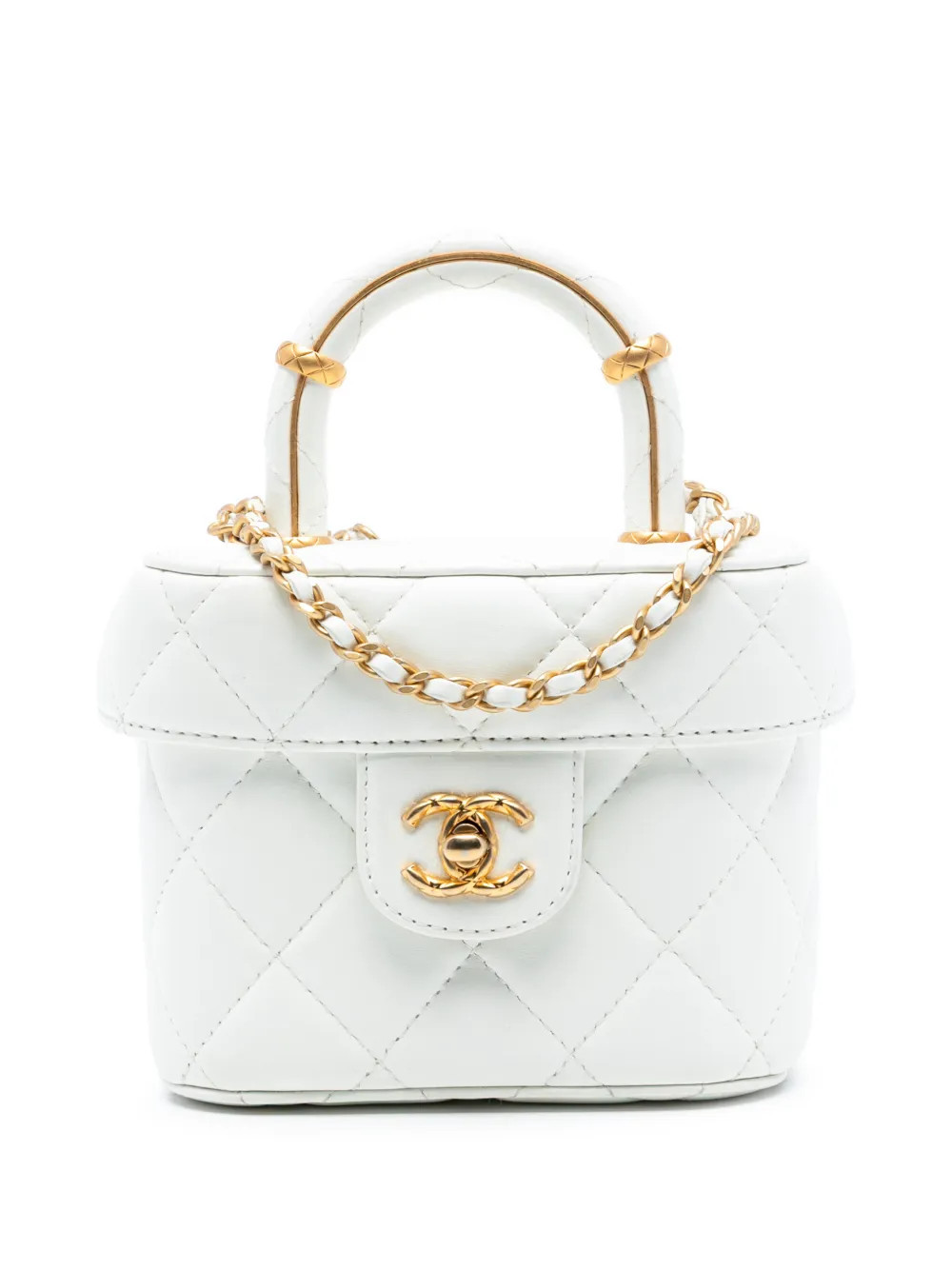 CHANEL Pre-Owned 2021-2025 Mini CC Quilted Lambskin Top Handle Cosmetic Case vanity bag - White | Farfetch Global