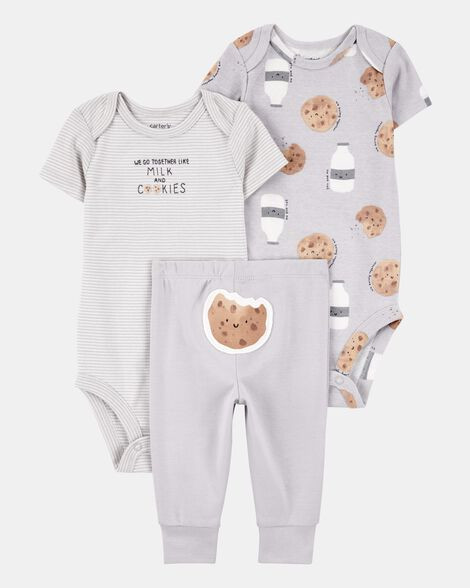 Baby 3-Piece Milk & Cookies Little Character Set® - Grey | Carter's Inc