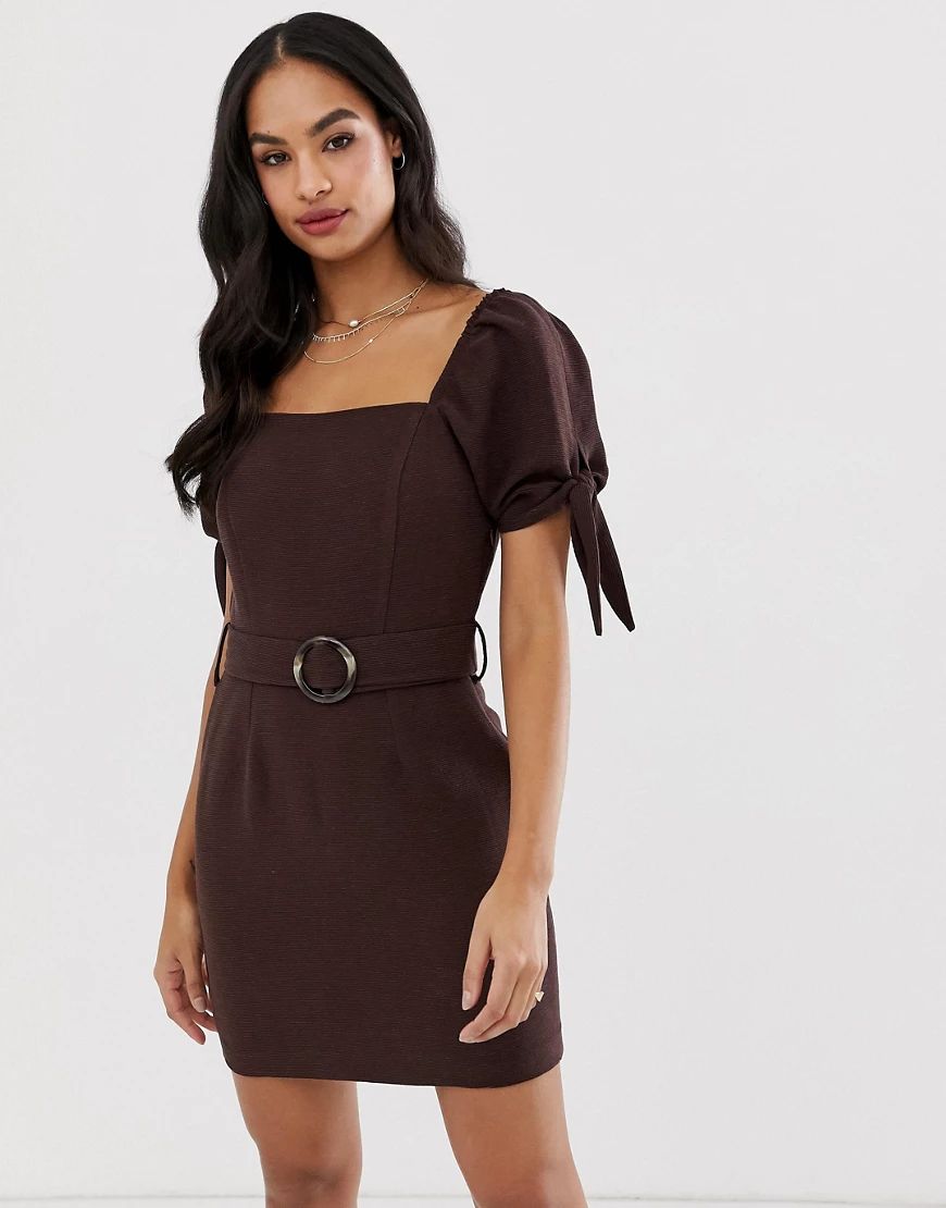 River Island dress with square neck in chocolate-Brown | ASOS (Global)