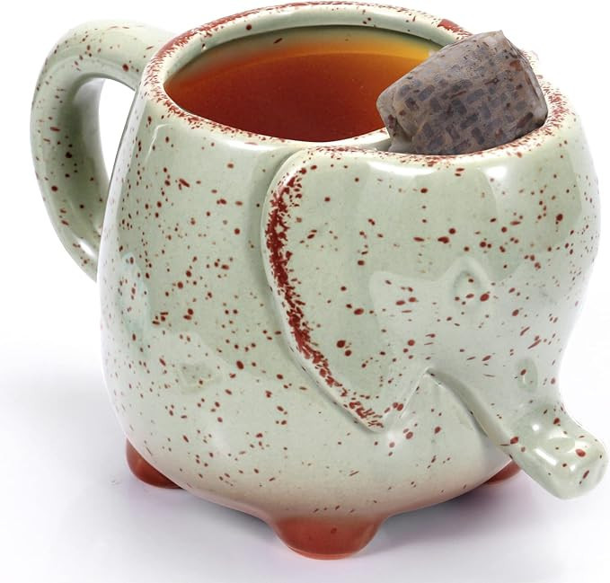 Tea Mug Elephant Cup Ceramic 15oz Tea Mug with Tea Bag Holder Ceramic Green Unique Cup Great for ... | Amazon (US)