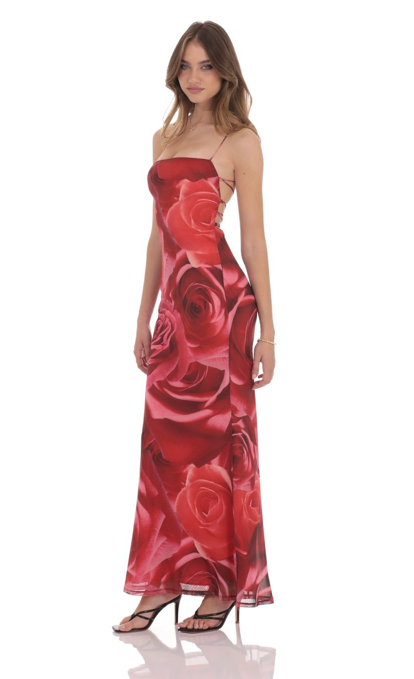 Floral Bodycon Open Back Maxi Dress in Red | Lucy in the Sky
