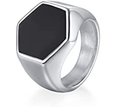 MEALGUET Handsome Men's Ring Stainless Steel Hexagon Signet Ring Thumb Ring for Men, Pinky Ring for  | Amazon (US)