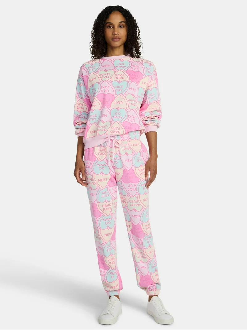 Candy Hearts Women's Graphic Fleece Joggers, 30'' Inseam, Sizes XXS-XXL | Walmart (US)