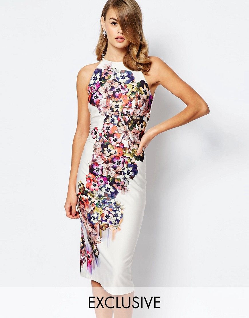 True Violet Halter Midi Pencil with Floral and Cut Outs at Back - Multi floral | ASOS US