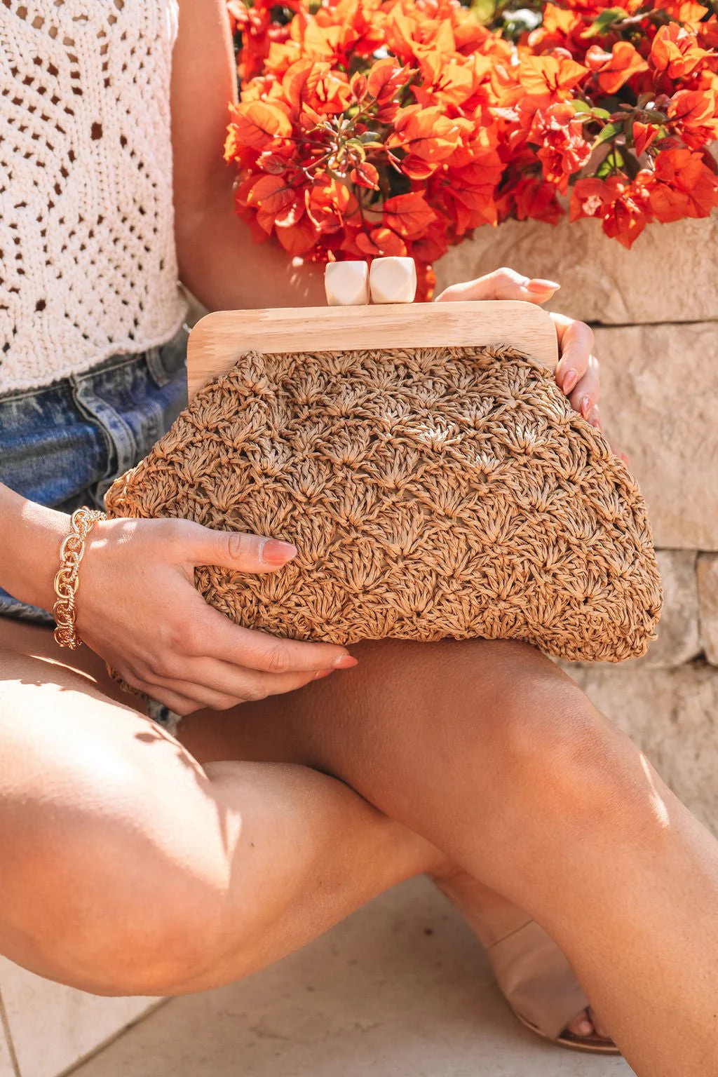 Khaki Straw Braided Clutch Bag | Magnolia Boutique