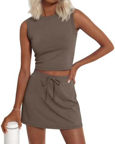 Neer Women's 2 Piece Skirt Sets Sleeveless Crewneck Crop Top Skort Sets Cotton Tennis Casual Summ... | Amazon (US)