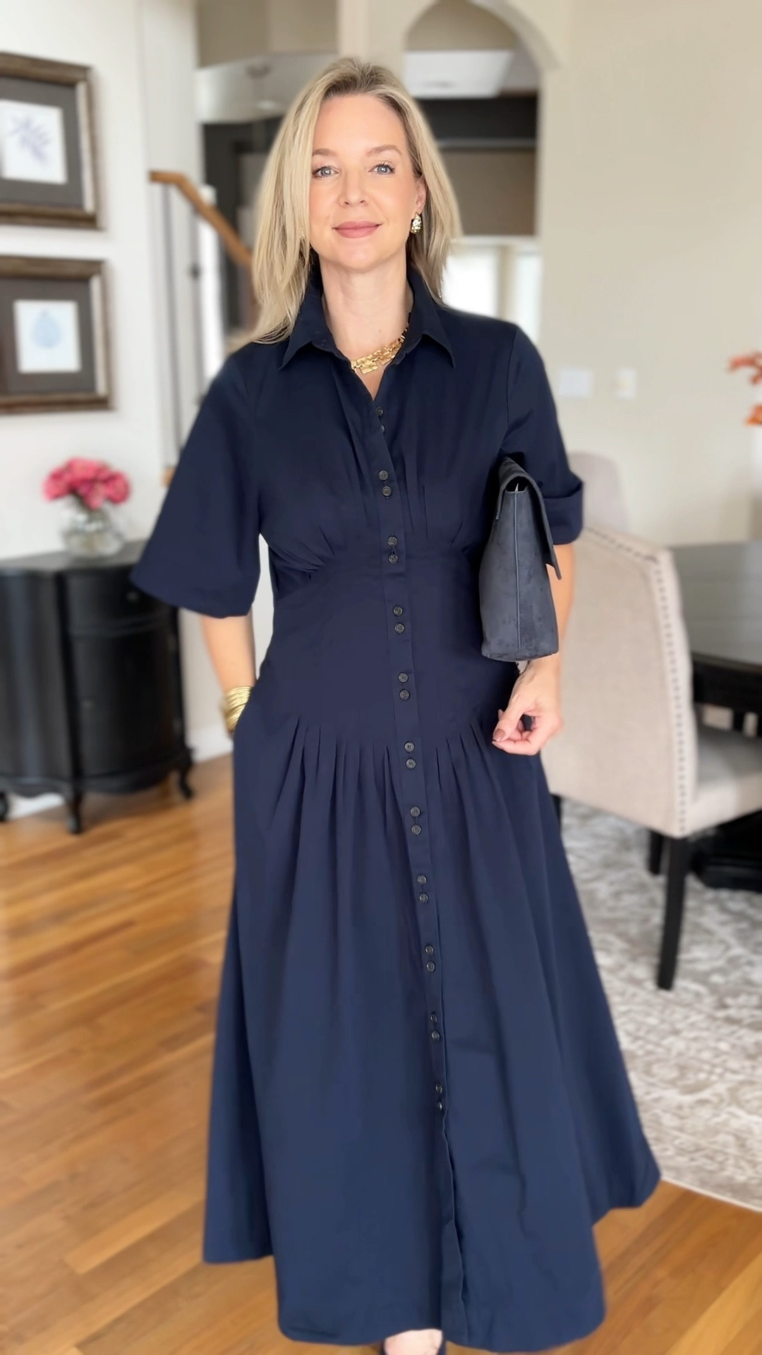 stretch cotton poplin pintuck long midi shirt dress Karlalalton on LTK