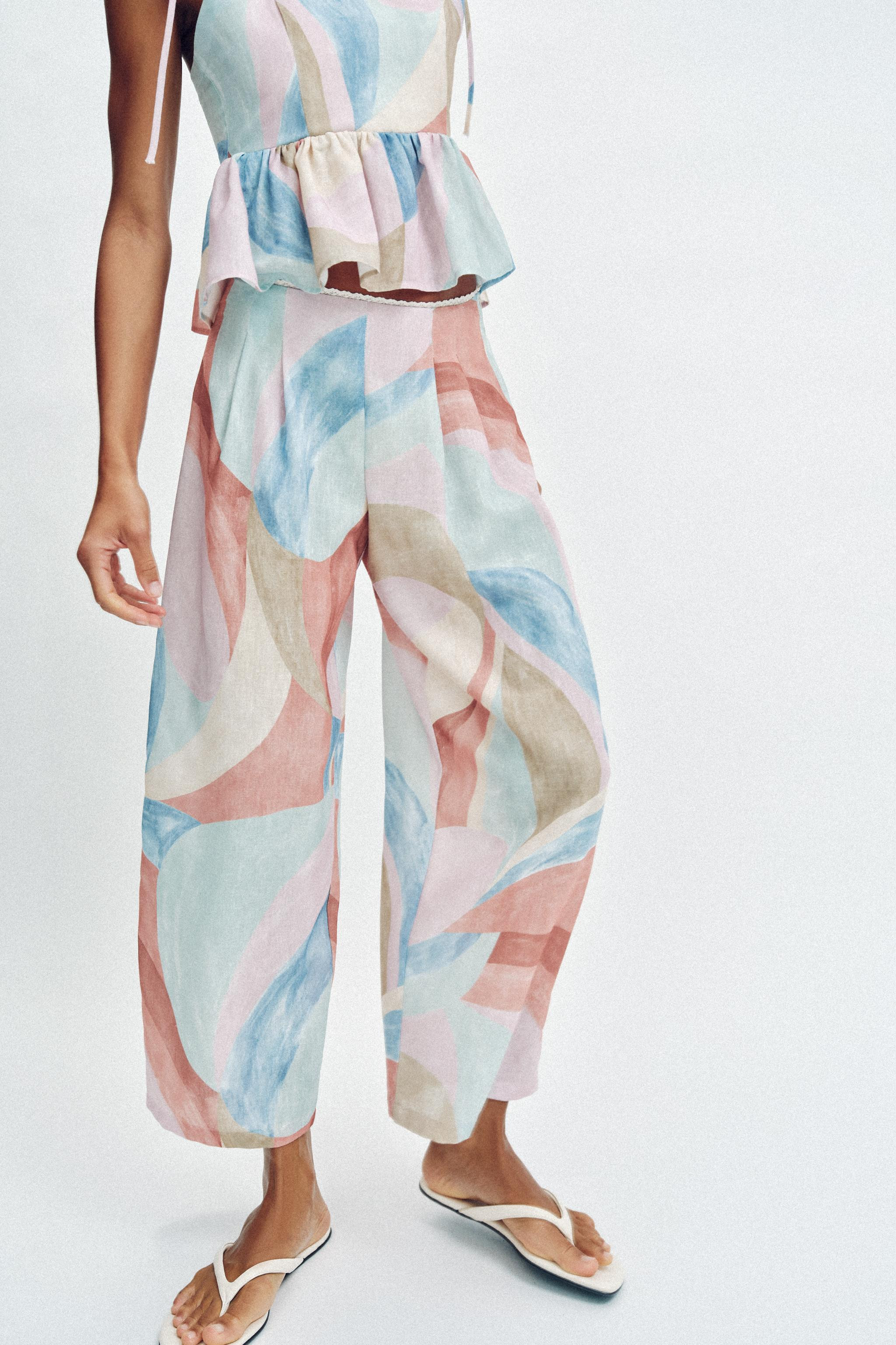 PRINTED WIDE LEG PANTS | Zara US