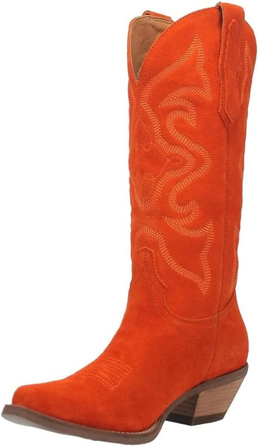 Dingo Womens Out West Embroidered Snip Toe Casual Boots Knee High Mid Heel 2-3" - White | Amazon (US)
