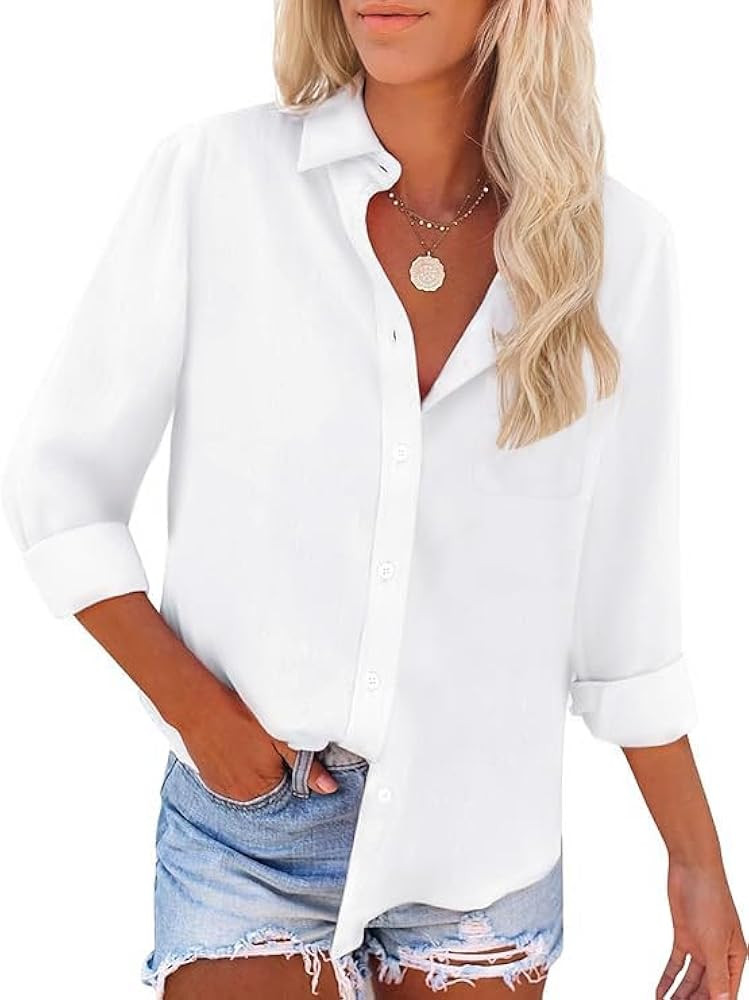 Womens Button Down Shirts Long Sleeve Wrinkle Free Work Office Button Up Dress Shirt with Pocket | Amazon (US)