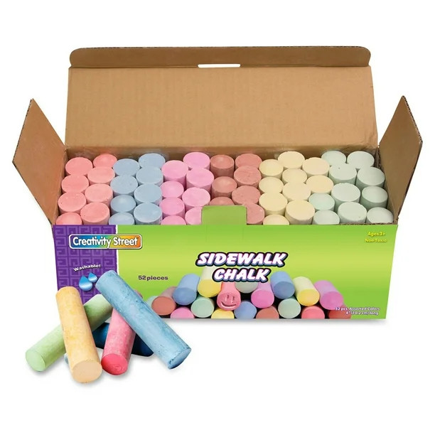 Creativity Street Sidewalk Chalk, 4" x 1" Diameter, Jumbo Stick, 12 Assorted Colors, 52 Pieces Pe... | Walmart (US)
