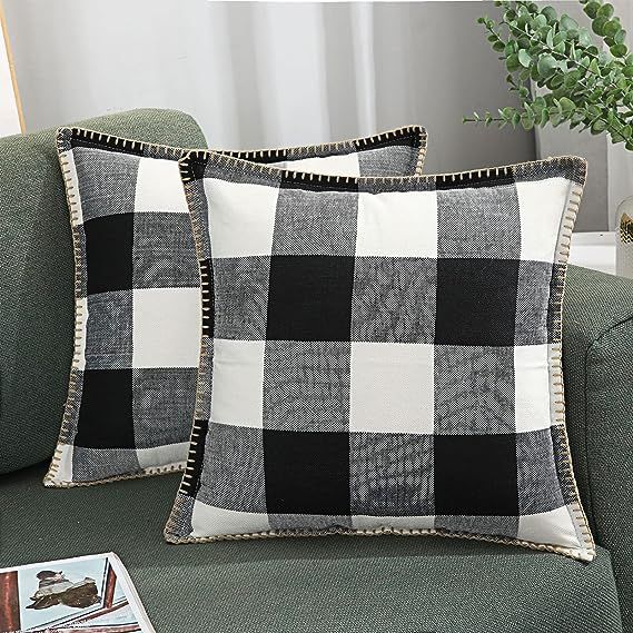 decorUhome Set of 2 Fall Throw Pillow Covers, Farmhouse Buffalo Plaid Check Decorative Pillow Cov... | Amazon (US)