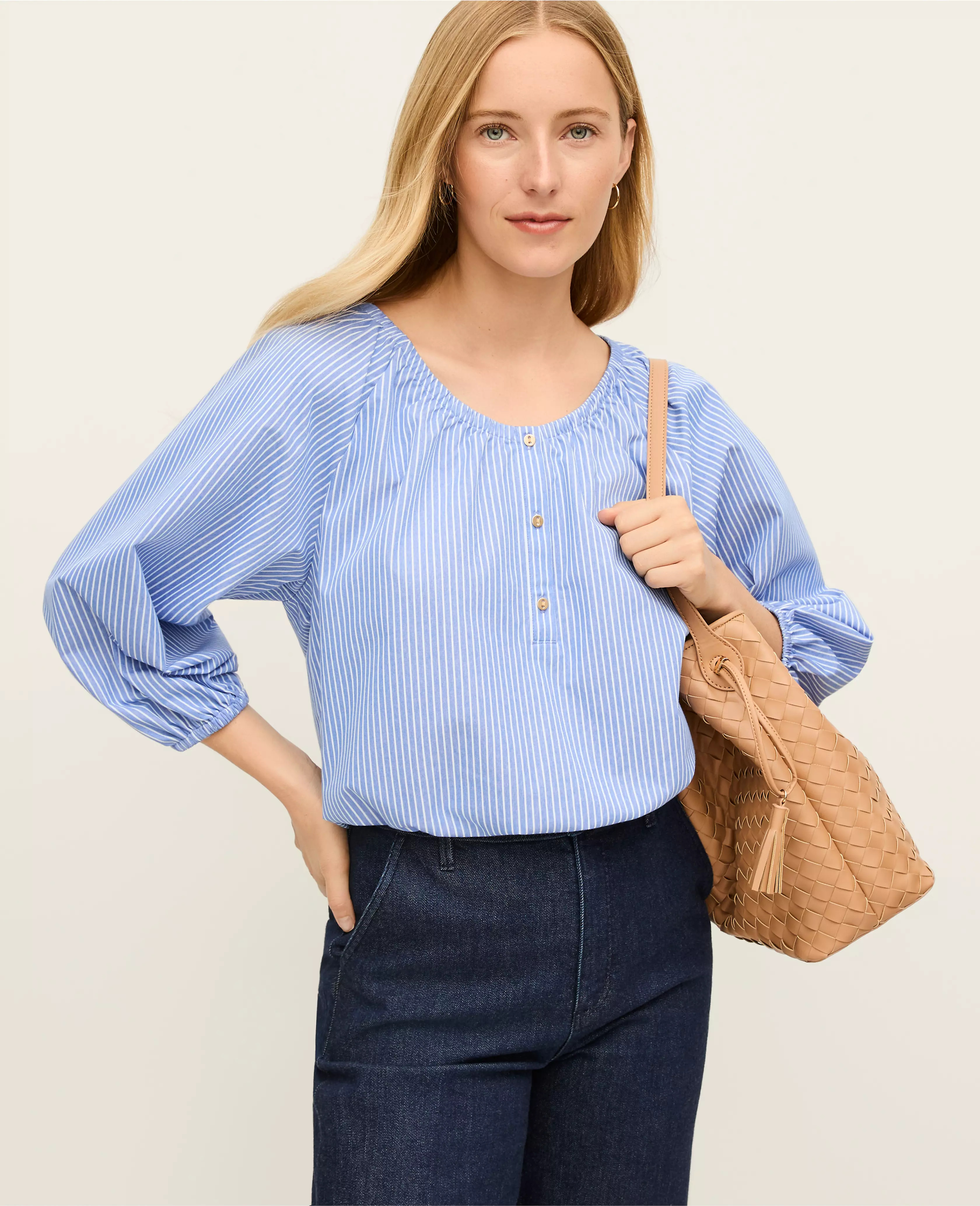 Petite Striped Bubble Hem Top | Ann Taylor