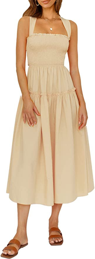 PRETTYGARDEN Women's 2023 Summer Maxi Dress Halter Neck Backless Ruffle Smocked Casual Long Flowy... | Amazon (US)