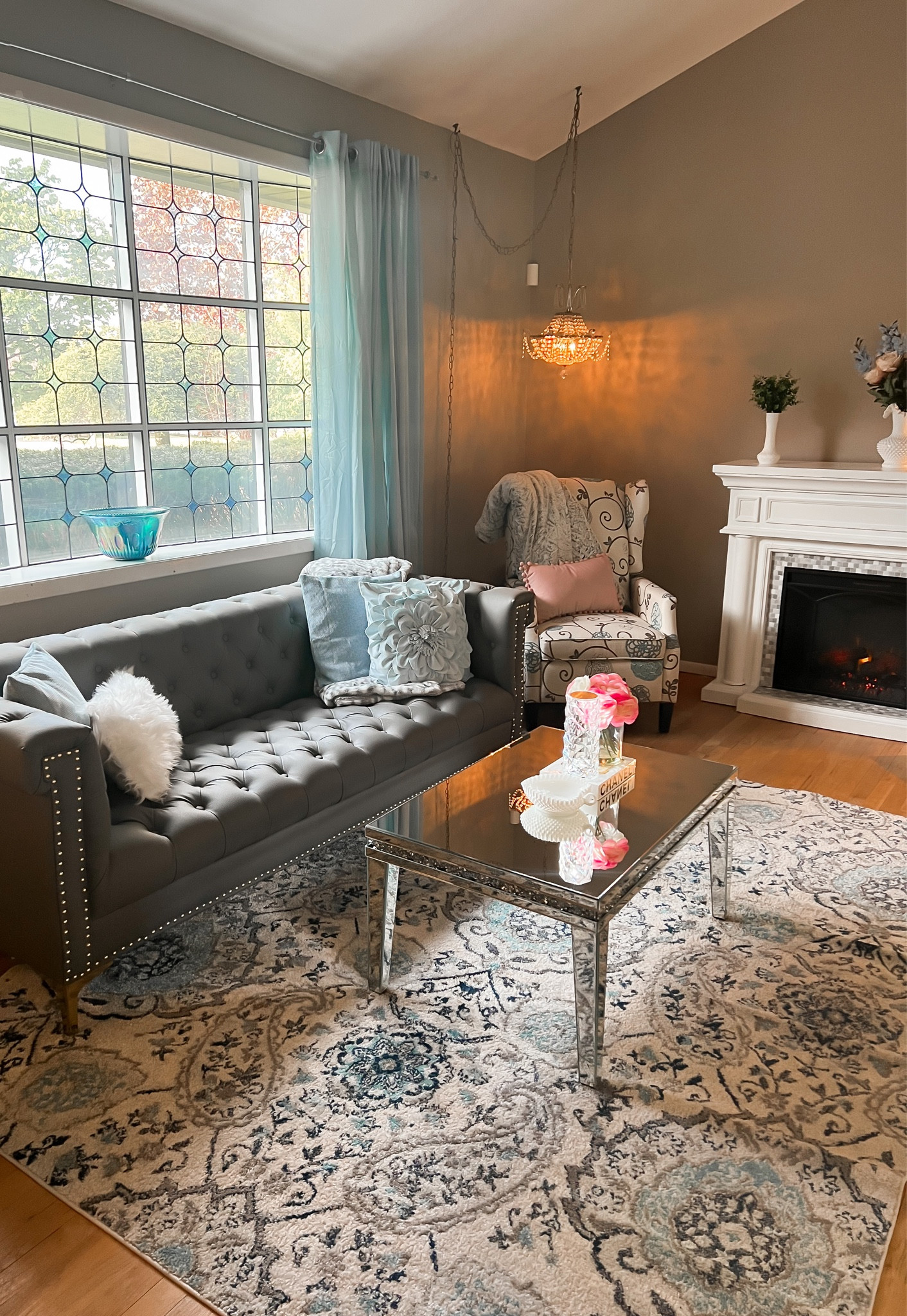 Living room decor - living room furniture - home decor - chesterfield tufted sofa - mirrored coffee table - area rug - armchair recliner - throw pillows - Amazon home - Amazon home decor - Amazon home finds 

#LTKunder100 #LTKunder50 #LTKhome