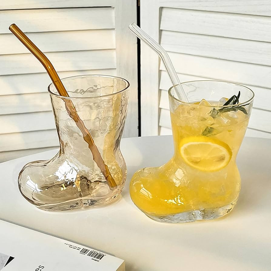 Whaline 2Pcs Cowboy Boot Shot Glasses with Straws Real Glass Clear Amber Drinking Glass Cups Funn... | Amazon (US)