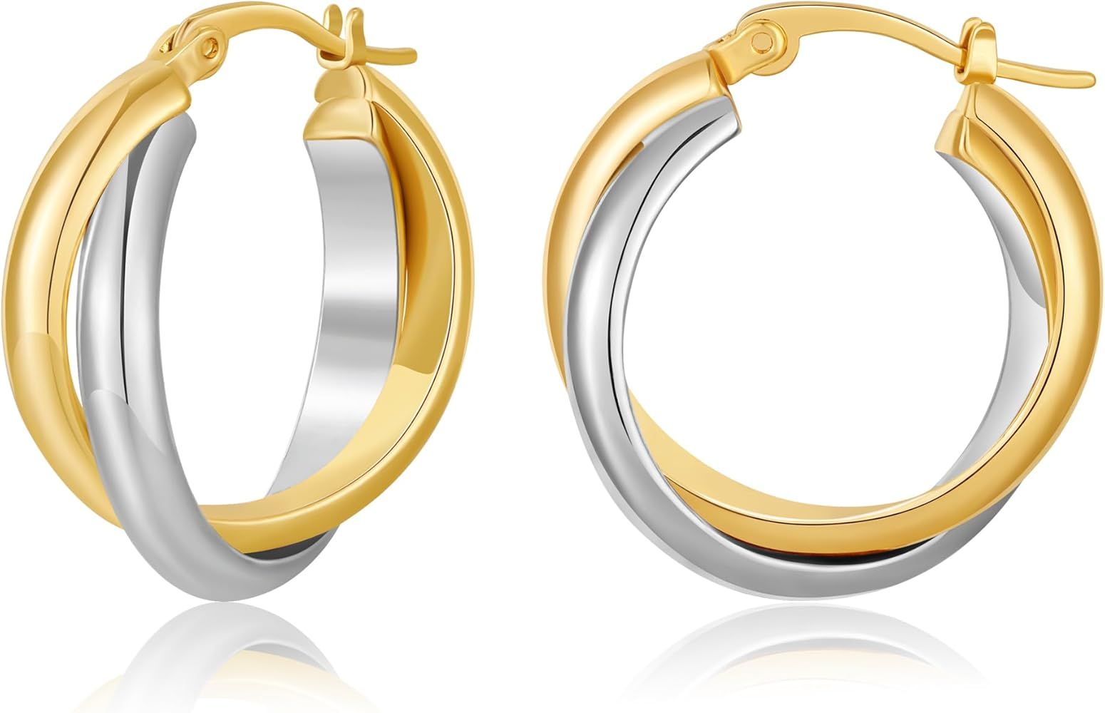 Two Tone Hoop Earrings For Women Three Circle Gold And Silver Earrings Two Circle Two Tone Knot E... | Amazon (US)