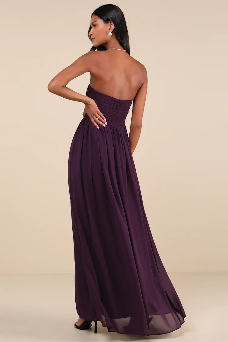 Luxe Favorite Dark Purple Strapless Ruched Maxi Dress | Lulus