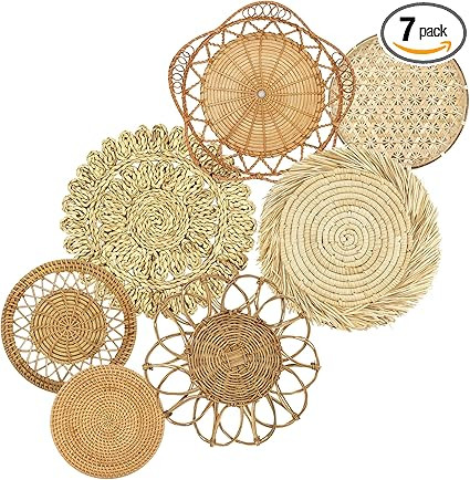 Woven Wall Basket Decor - Indoor & Outdoor Hanging Basket Wall Decor Set, Woven Baskets Rattan Wa... | Amazon (US)