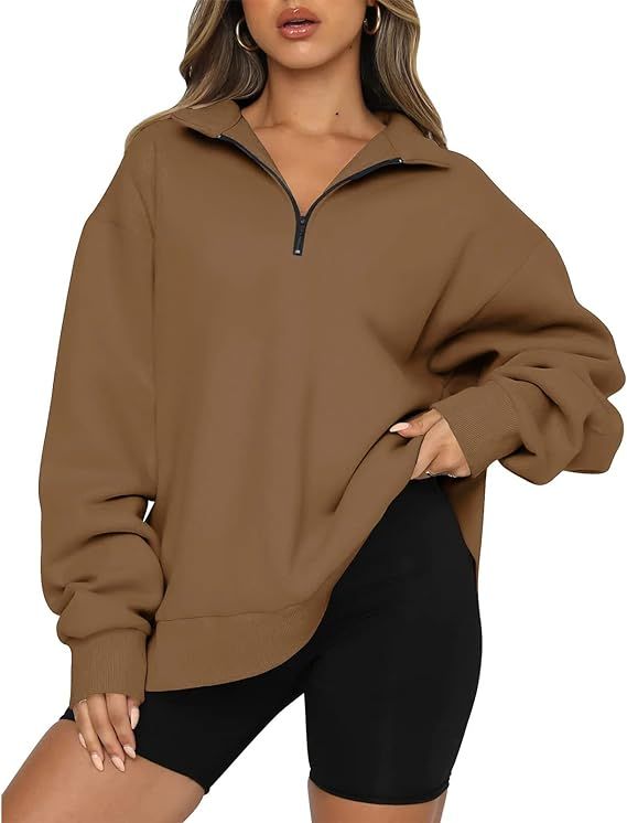 BTFBM Women's Quarter Zip Long Sleeve Sweatshirt Oversized Casual 2023 Fall Winter Fashion Hoodie... | Amazon (US)