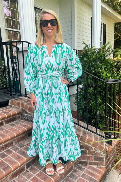 Ferry Street dress, green ikat | Mimi Seabrook