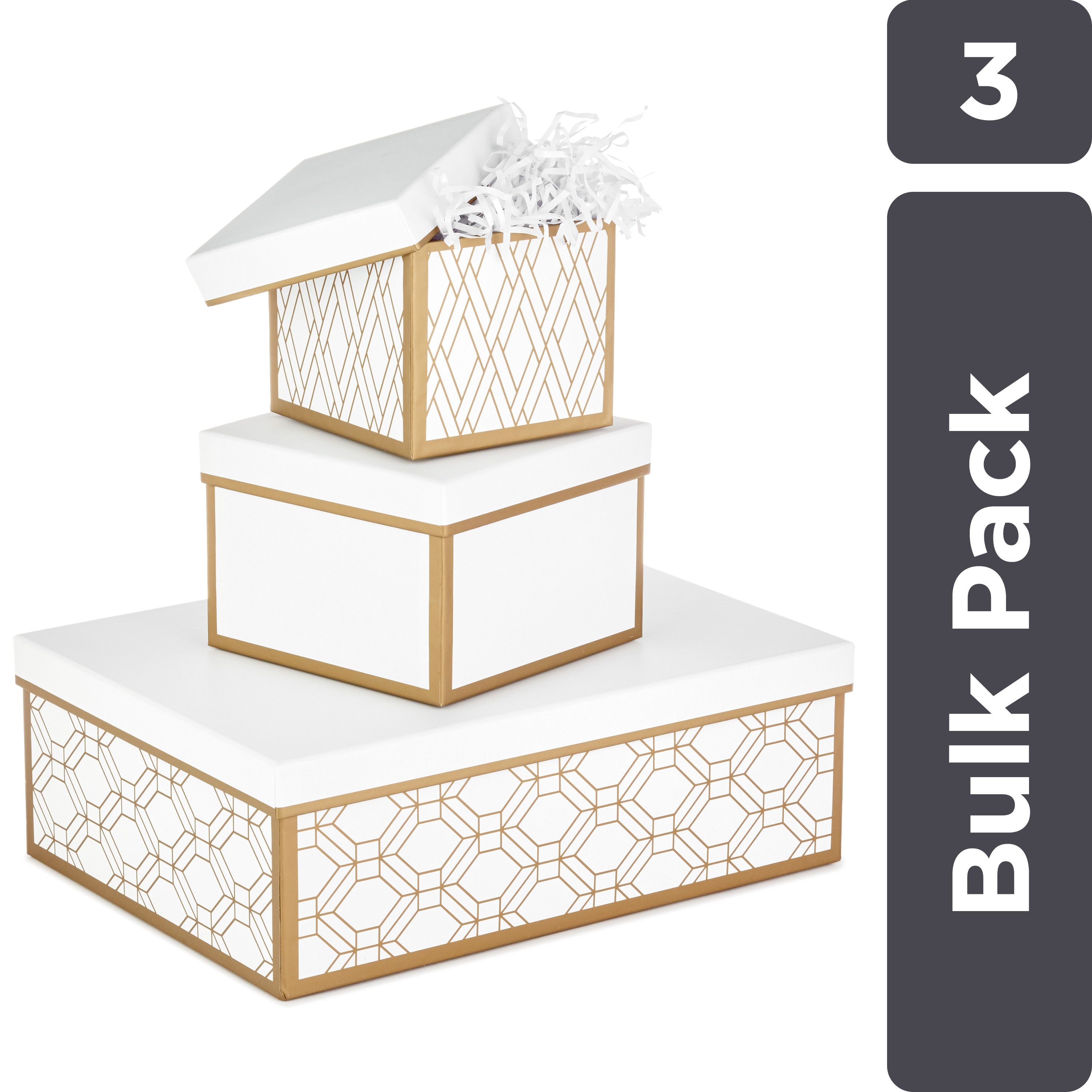 Hallmark Nesting Boxes with Lids and Fill (Set of 3, White and Gold, Assorted Sizes) for Weddings... | Walmart (US)