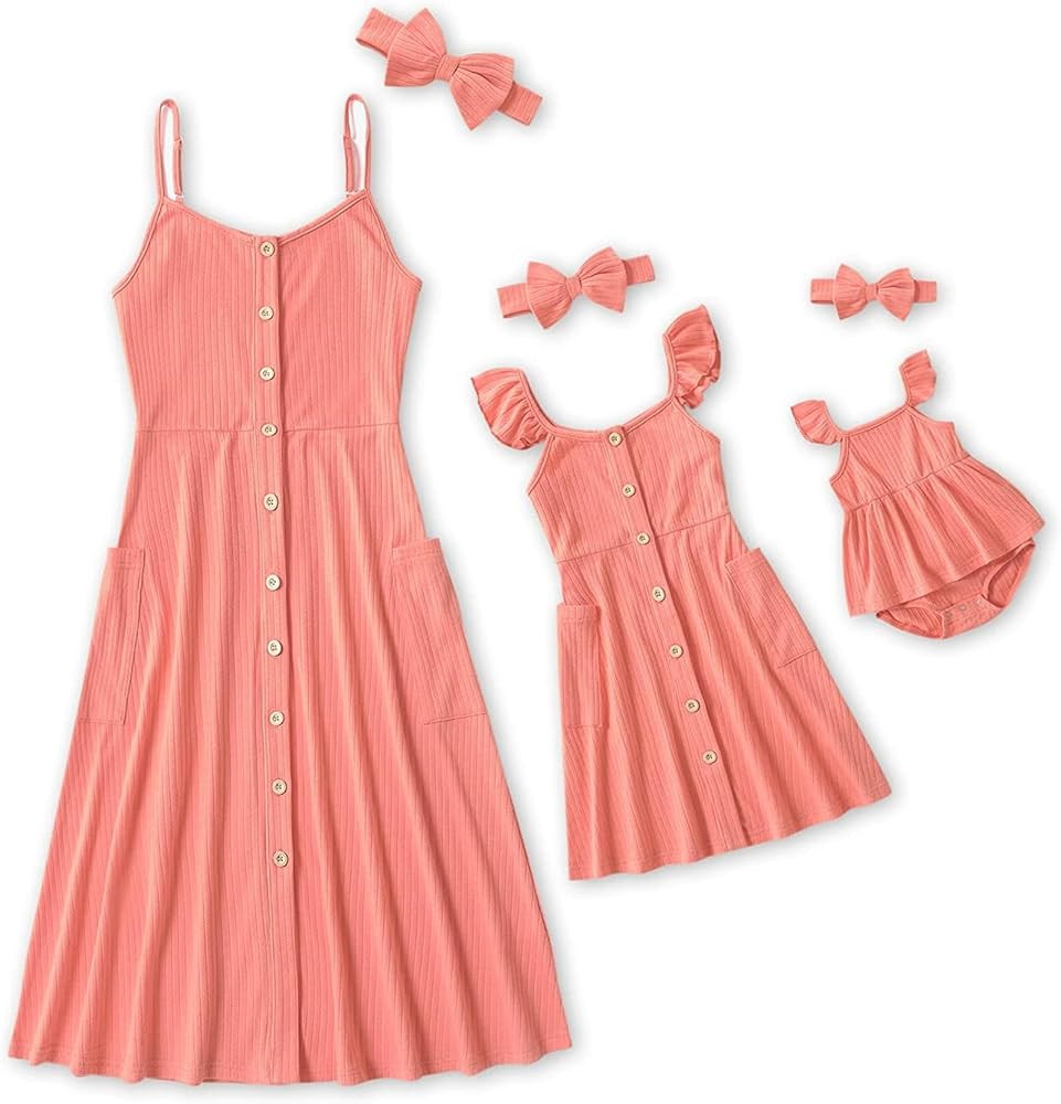 IFFEI Mommy and Me Matching Dress Spaghetti Strap Summer Casual Sundress Beach Sleeveless Dress w... | Amazon (US)