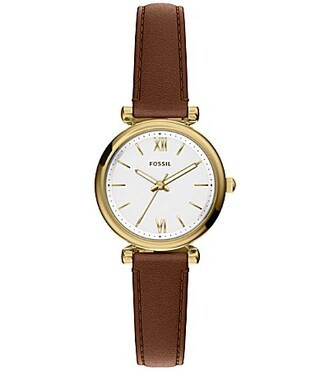 Fossil Women's Carlie Quartz Three Hand Brown Leather Strap Watch - Brown | Dillard's