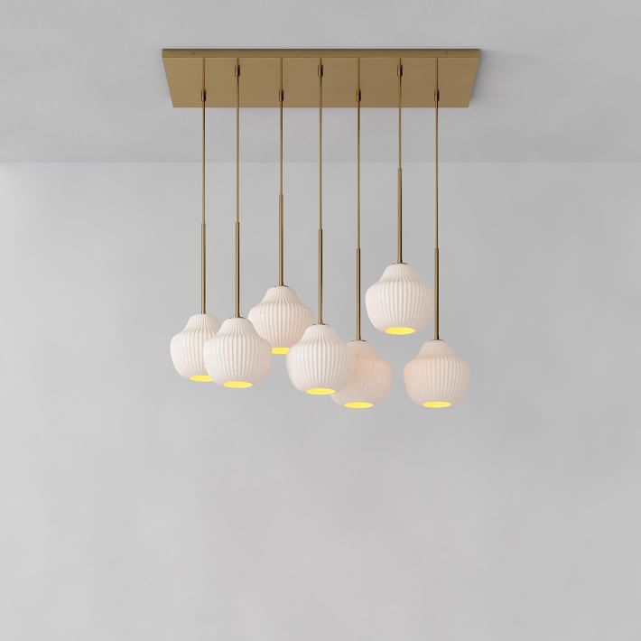 Sculptural Glass 7-Light Ribbed Chandelier - Champagne | West Elm (US)