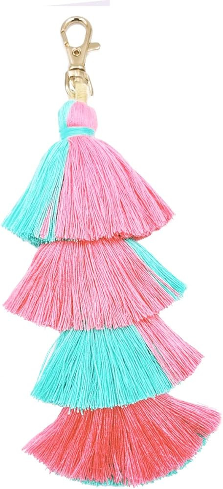 jtkdxqs Boho Colorful Keychains Pom Pom Tassel Bag Charm Key Chain for Women Girls | Amazon (US)