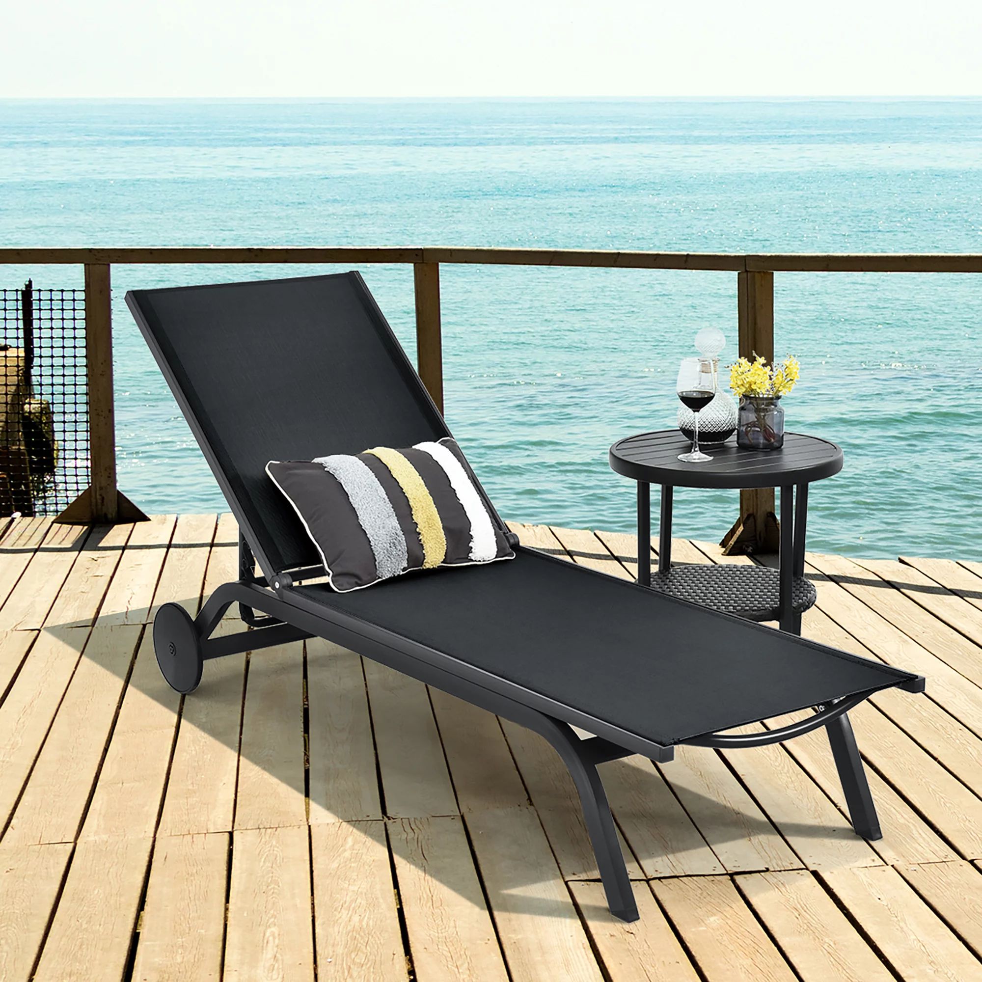 Costway Outdoor Patio Lounge Chair Chaise Reclining Aluminum Fabric Adjustable Black | Walmart (US)