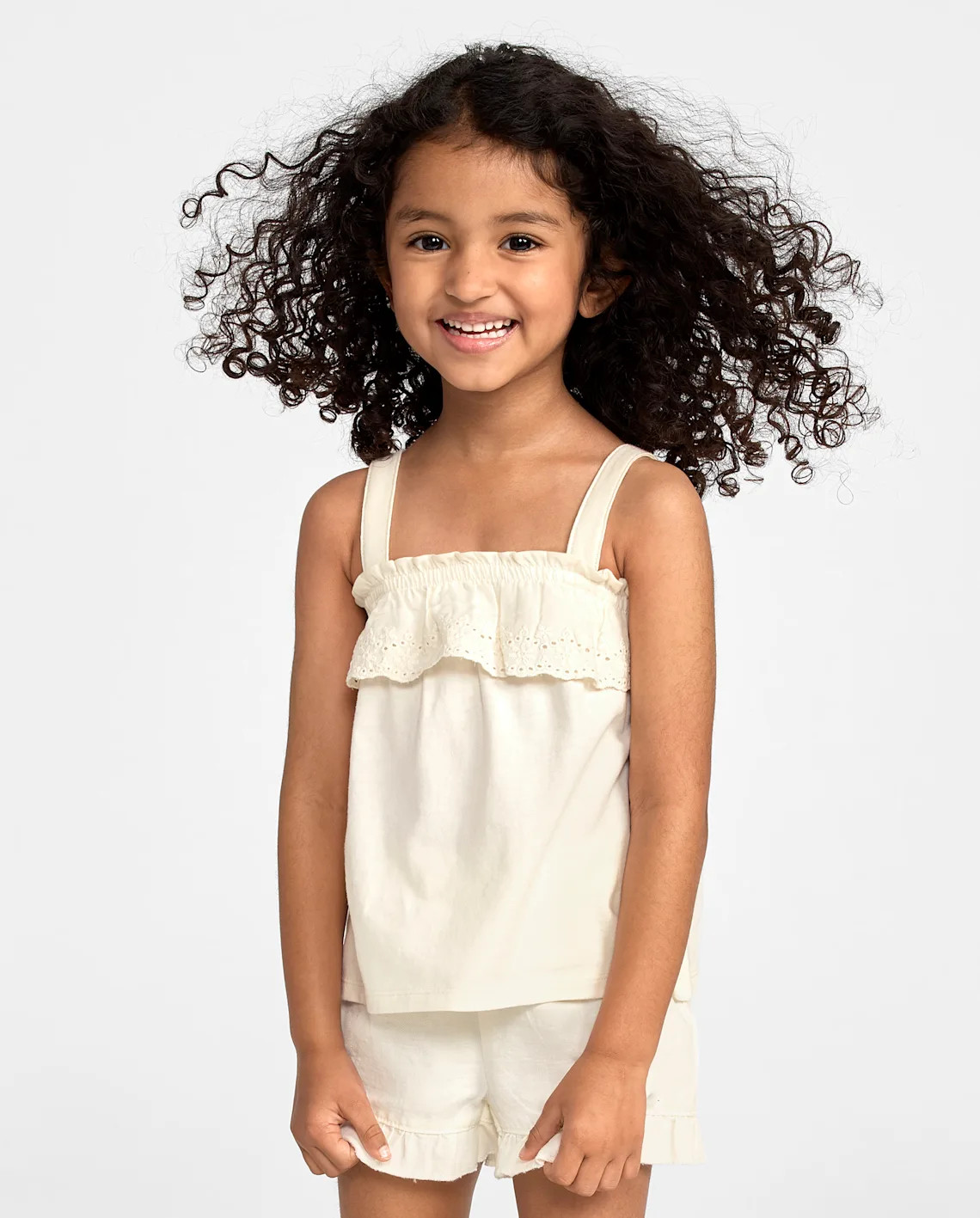 Baby And Toddler Girls Embroidered Eyelet Ruffle Top - cream | The Children's Place