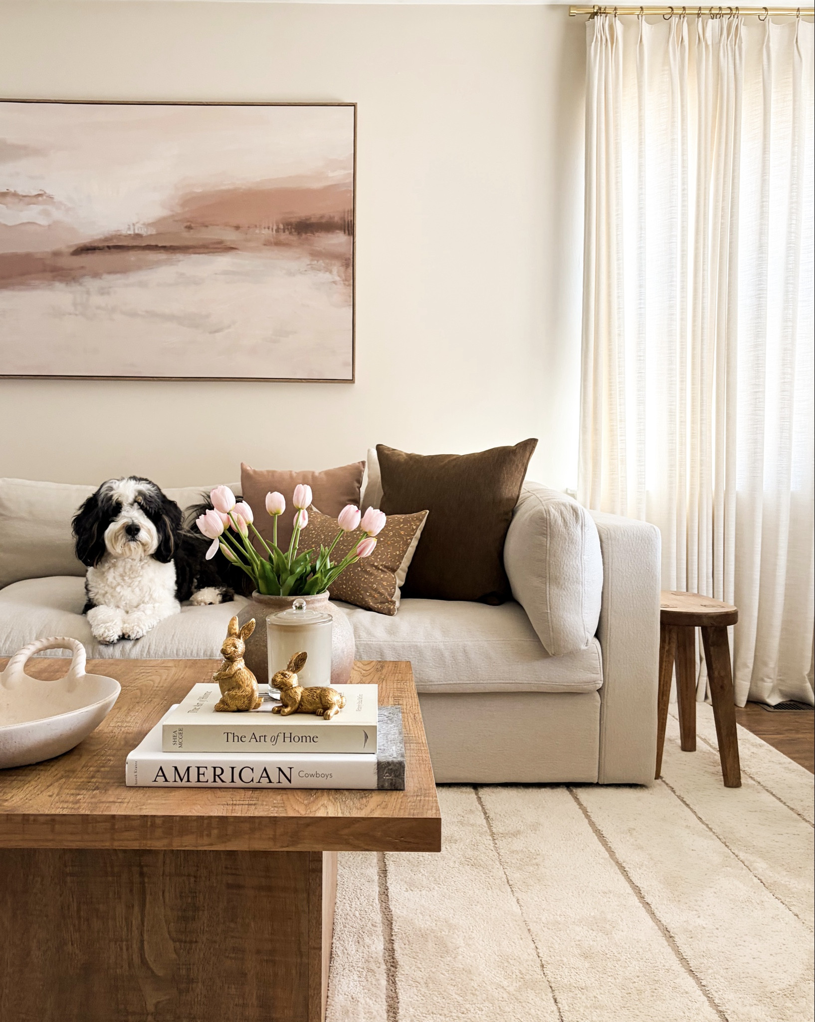 Tulips on the table and spring details in the living room. 🌷🐇☀️

Loving these Amazon tulips and this pretty pillow combo from Hackner Home! 

#LTKSeasonal #LTKHome #LTKSpringSale