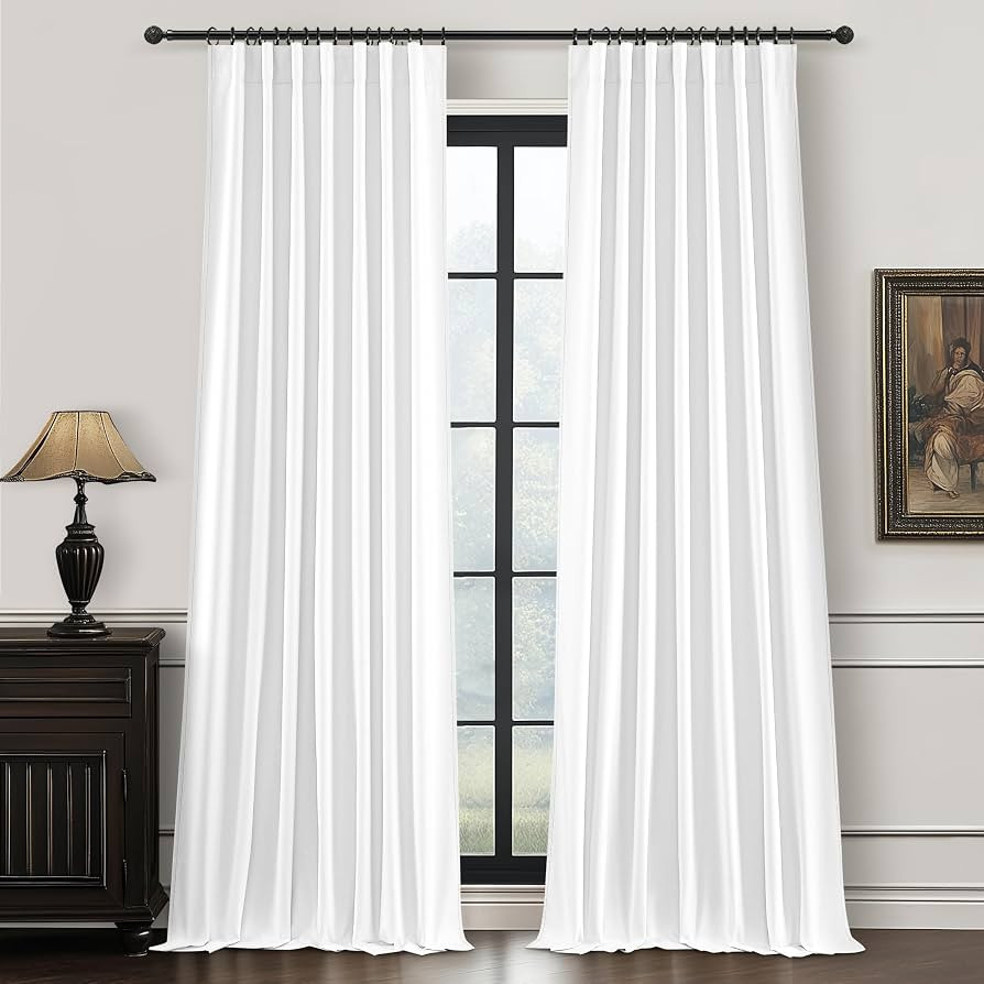 Solid White Blackout Linen Curtains 96 Inches Long for Living Room, Neutral Farmhouse Pleated Dra... | Amazon (US)