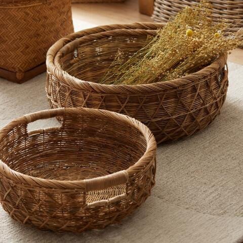 Soren Round Wicker Low Profile Basket | World Market