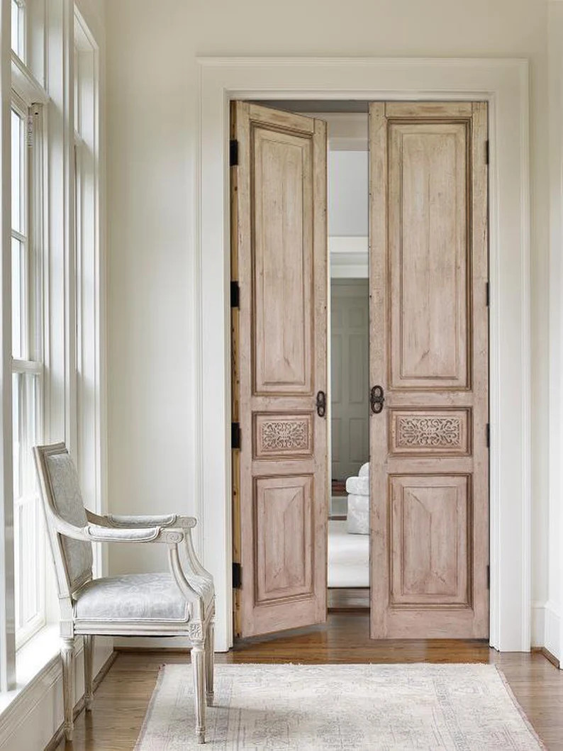 Carved Wood French Doors | Rustic Farmhouse Style | Etsy (Global)